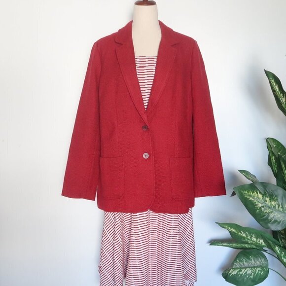 J. Jill Wool Raspberry Red Tweed Single Breasted Career Blazer / Jacket Size L - Picture 2 of 9